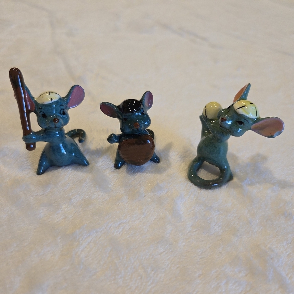Vintage Japan Set of 3 Porcelain Ceramic Baseball Mice Catcher, Batter, Pitcher